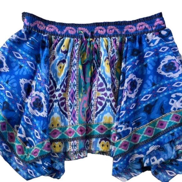 ZARA NWT Royal Blue/Multi Color Aztec Print Swing Asymmetric Mini Skirt Sz Small - Picture 10 of 13